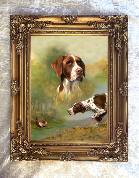 Fine Gilt Framed Oleograph Study of an English Pointer in the Field