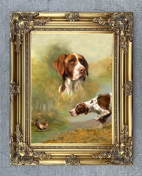 Fine Gilt Framed Oleograph Study of an English Pointer in the Field