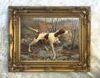 Fine Oleograph on Canvas - English Pointer on Point in an extensive Landscape