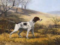 Gilt Framed Oleograph of an English Pointer in a Rural Landscape