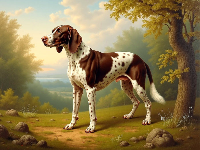 Fine Oleograph on Canvas - German Pointer in a Woodland Landscape