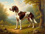 Fine Oleograph on Canvas - German Pointer in a Woodland Landscape