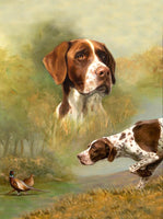 Fine Gilt Framed Oleograph Study of an English Pointer in the Field