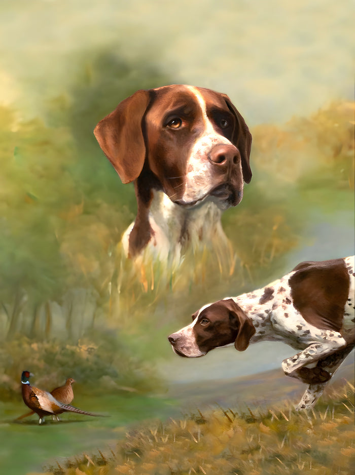 Fine Gilt Framed Oleograph Study of an English Pointer in the Field
