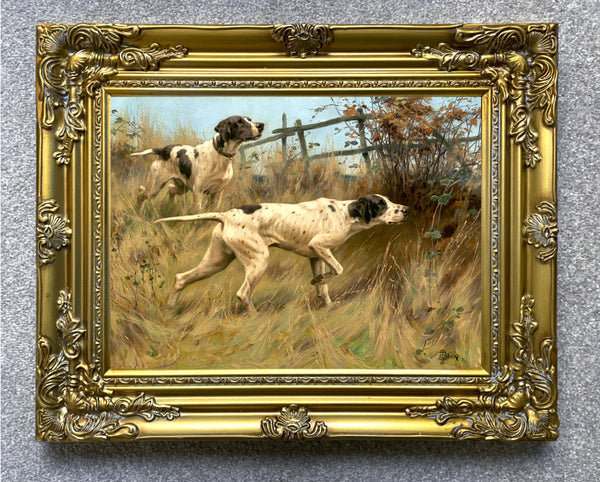 Gilt Framed Lithograph of Pointers in a Rural Landscape