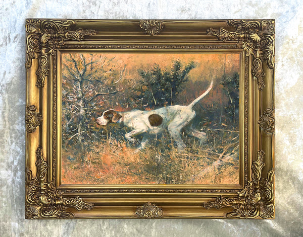 Fine Oleograph on Canvas of an English Pointer in a Thicket