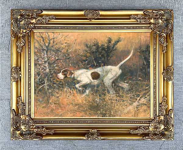 Fine Oleograph on Canvas of an English Pointer in a Thicket