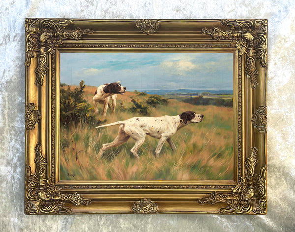 Fine Oleograph on Canvas of a Pair of Pointers in the Field