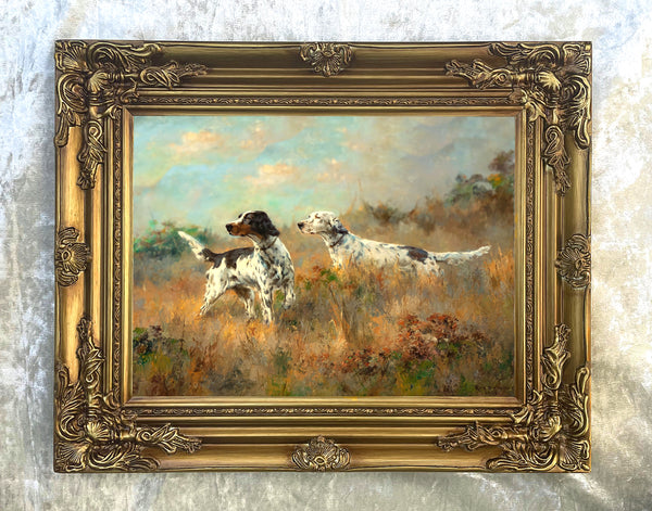 Fine Oleograph on Canvas - A Pair of Pointers in a Moorland Landscape