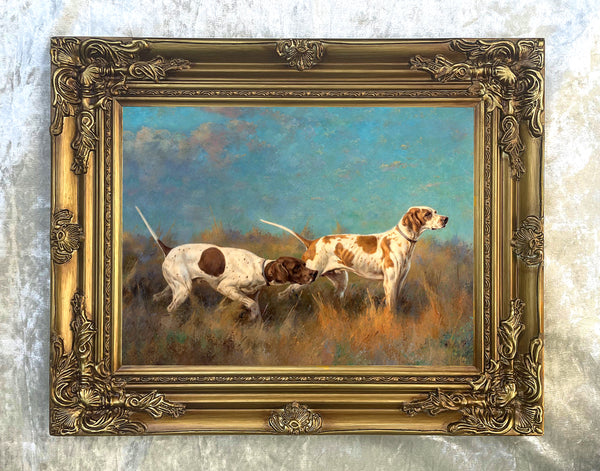 Fine Oleograph on Canvas of a Pair of Pointers on a Moor