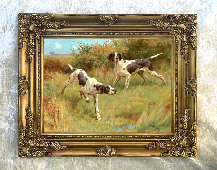 Fine Oleograph on Canvas - A Pair of Pointers at Work in the Field