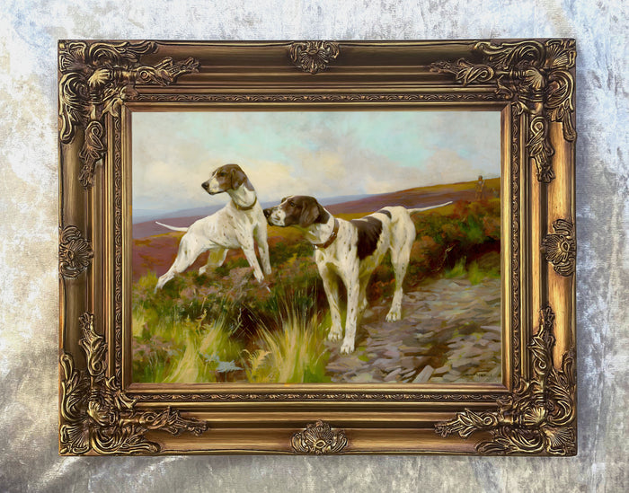 Fine Oleograph on Canvas of English Pointers in a Landscape 