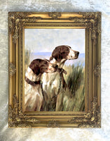Framed Oleograph of  a Pair of Pointers in a River Landscape
