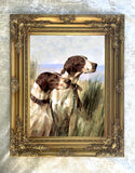 Framed Oleograph of  a Pair of Pointers in a River Landscape