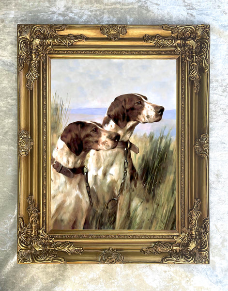 Framed Oleograph of  a Pair of Pointers in a River Landscape