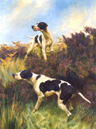 Fine Oleograph on Canvas - A Pair of Pointers in a Moorland Landscape on point
