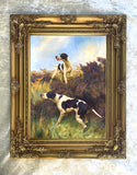 Fine Oleograph on Canvas - A Pair of Pointers in a Moorland Landscape on point