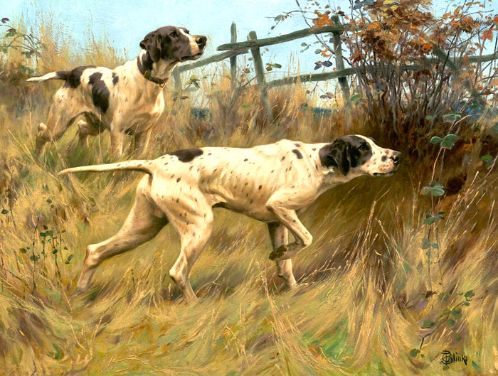 Gilt Framed Lithograph of Pointers in a Rural Landscape
