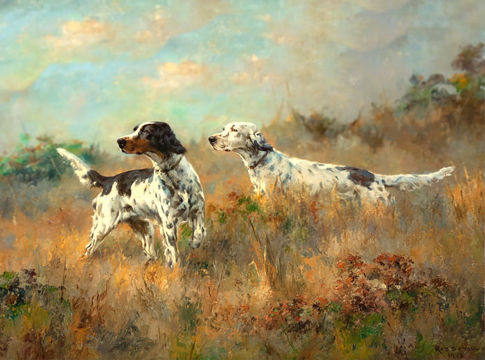 Fine Oleograph on Canvas - A Pair of Pointers in a Moorland Landscape
