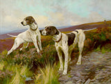 Fine Oleograph on Canvas of English Pointers in a Landscape "On Point"