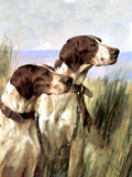 Framed Oleograph of  a Pair of Pointers in a River Landscape
