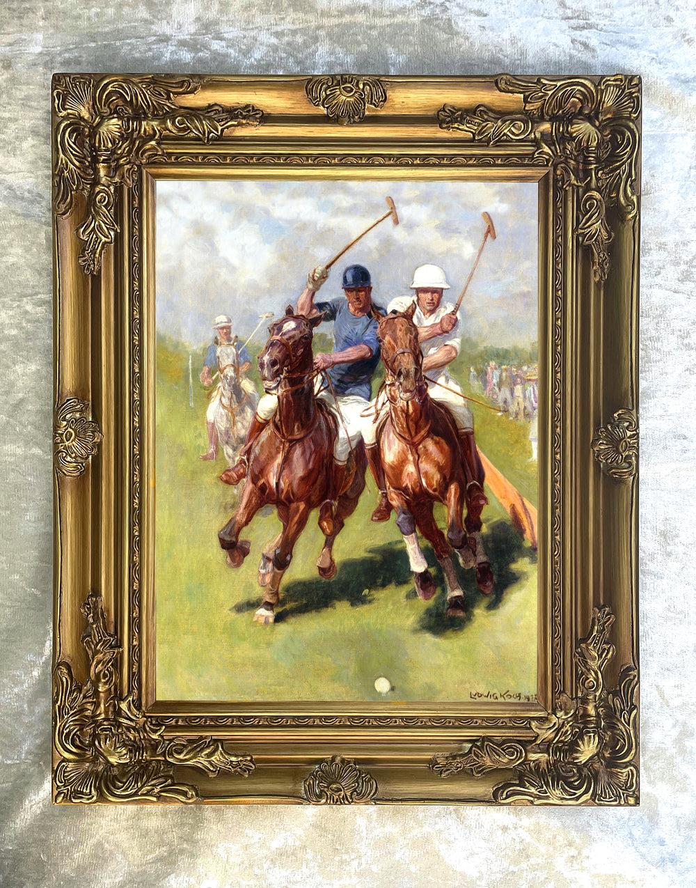 Fine Oleograph on Canvas of Polo Players