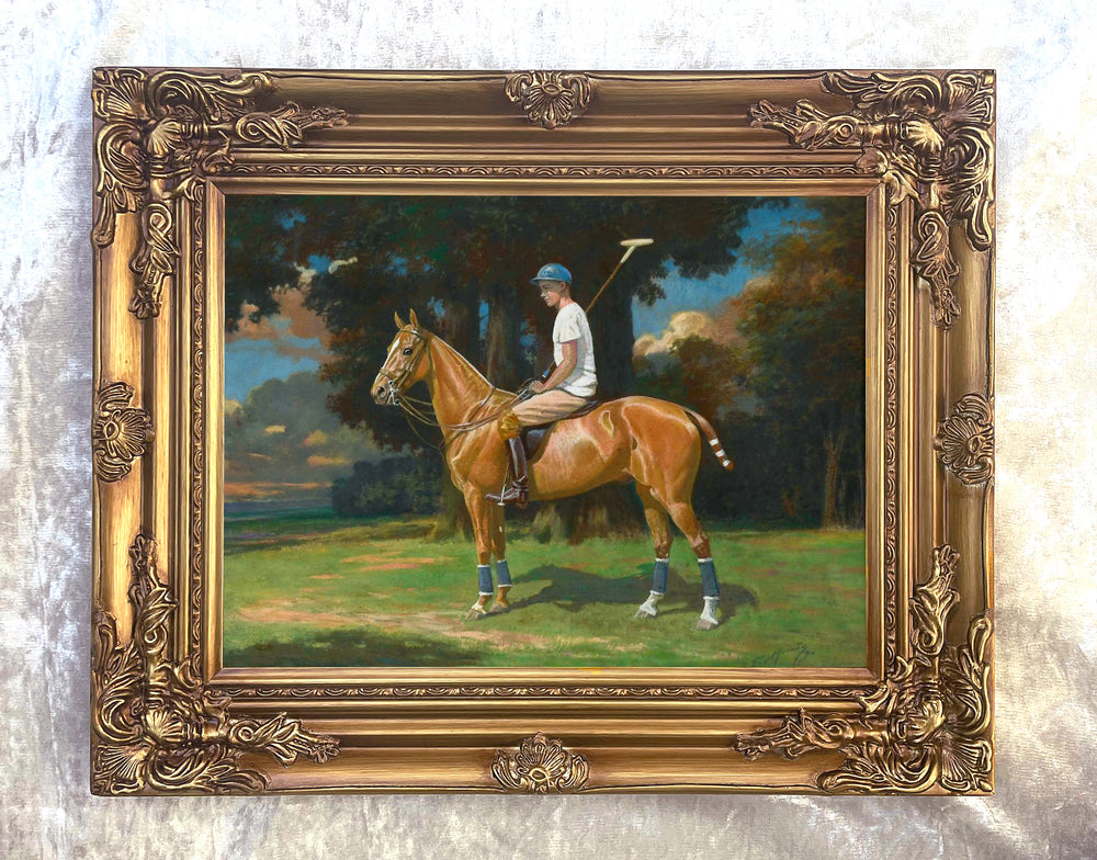 Fine Oleograph on Canvas of a Polo Player on a Chestnut Pony