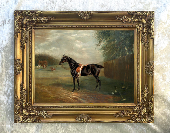 Fine Oleograph on Canvas - Portrait Study of a Polo Pony
