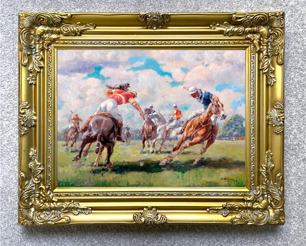 Fine Oleograph on Canvas of a Polo Match