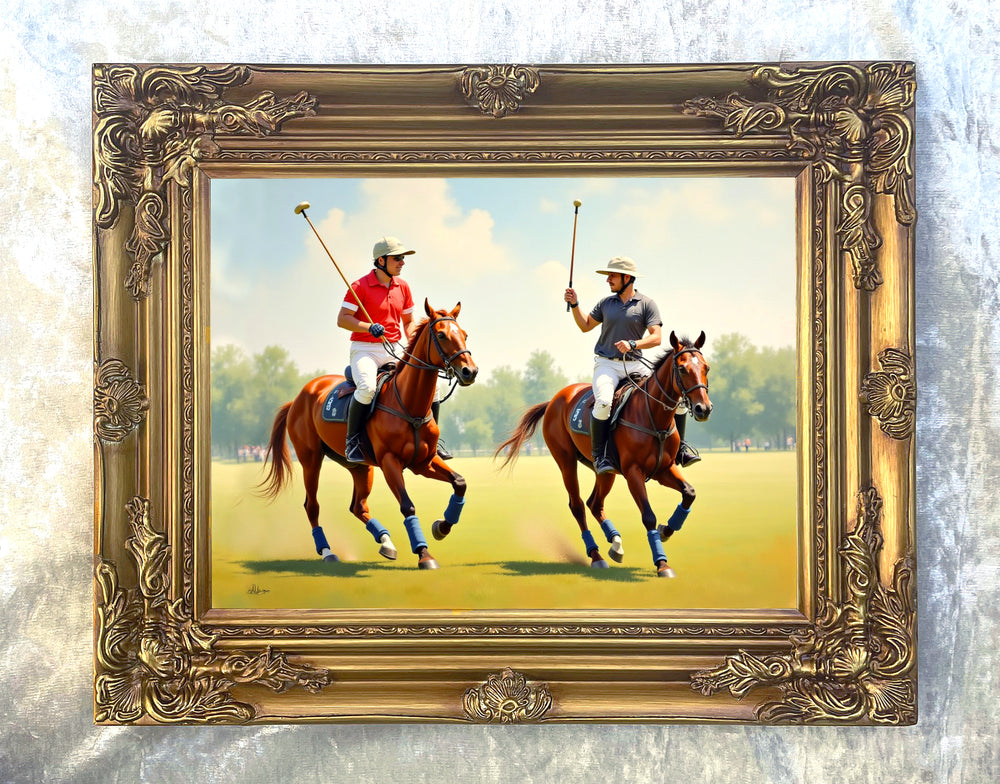 Fine Oleograph on Canvas "2 Polo Players"