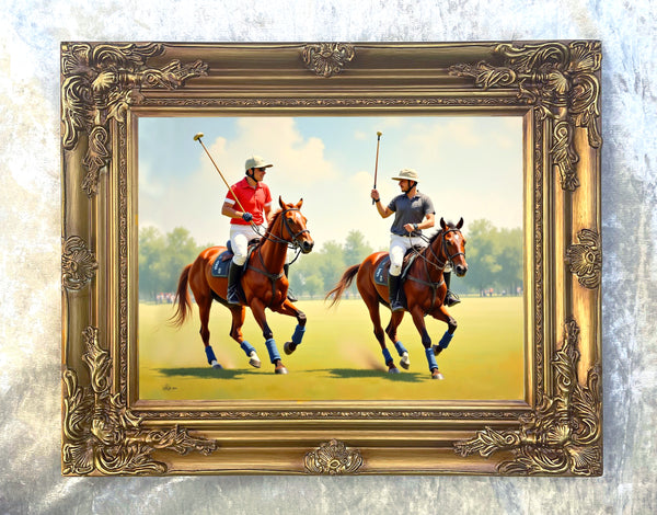 Fine Oleograph on Canvas "2 Polo Players"