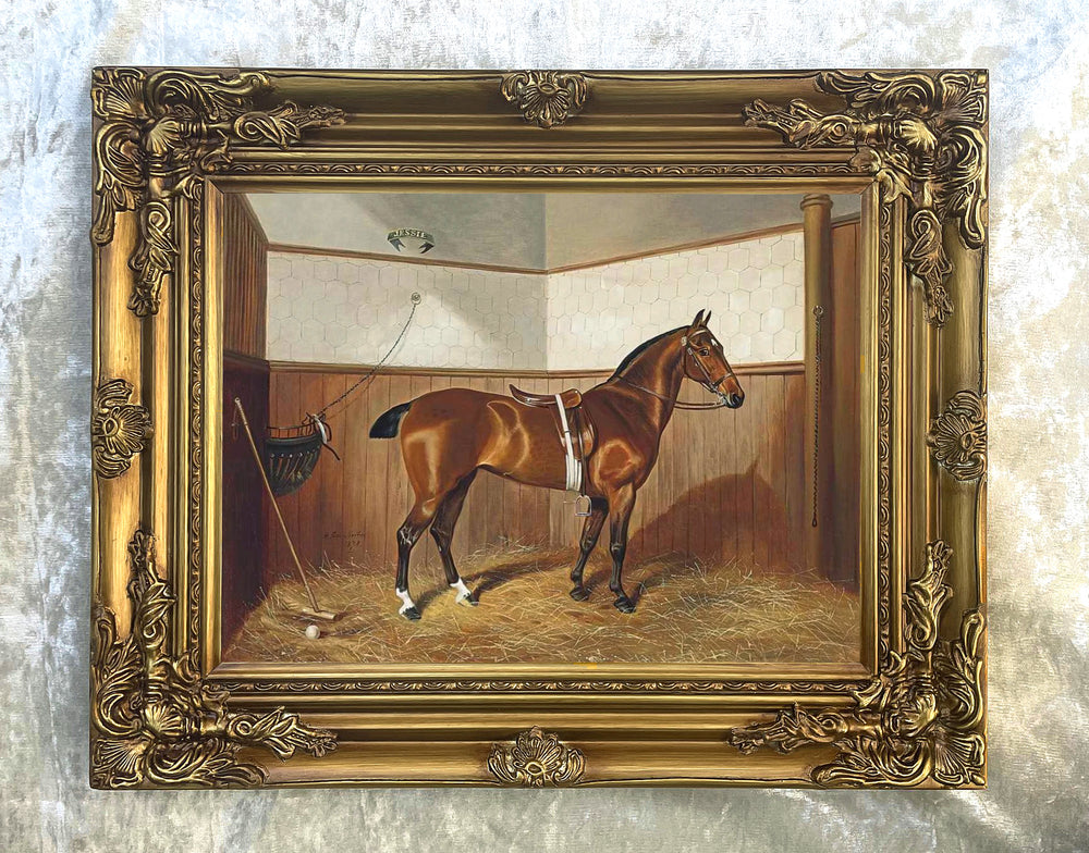 Fine Oleograph on Canvas - Portrait Study of a Polo Pony in a Stall