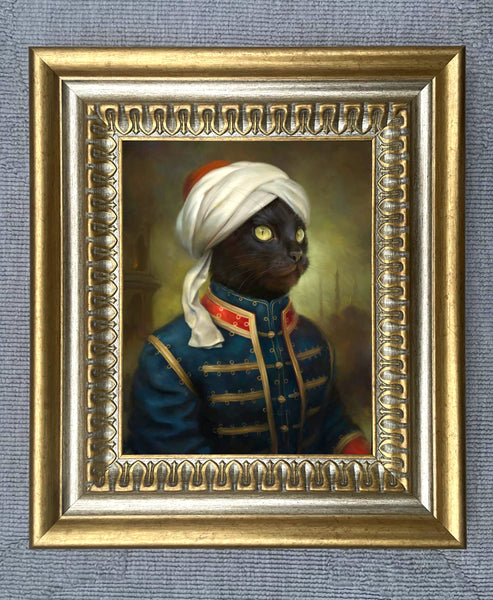 Gilt Framed Oleograph of a Moorish Black Cat