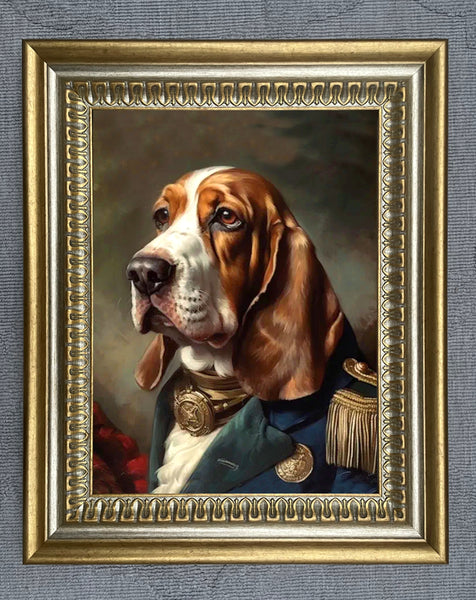 "General Basset" Fine Oleograph on Canvas of a Basset Hound after Thierry poncelet