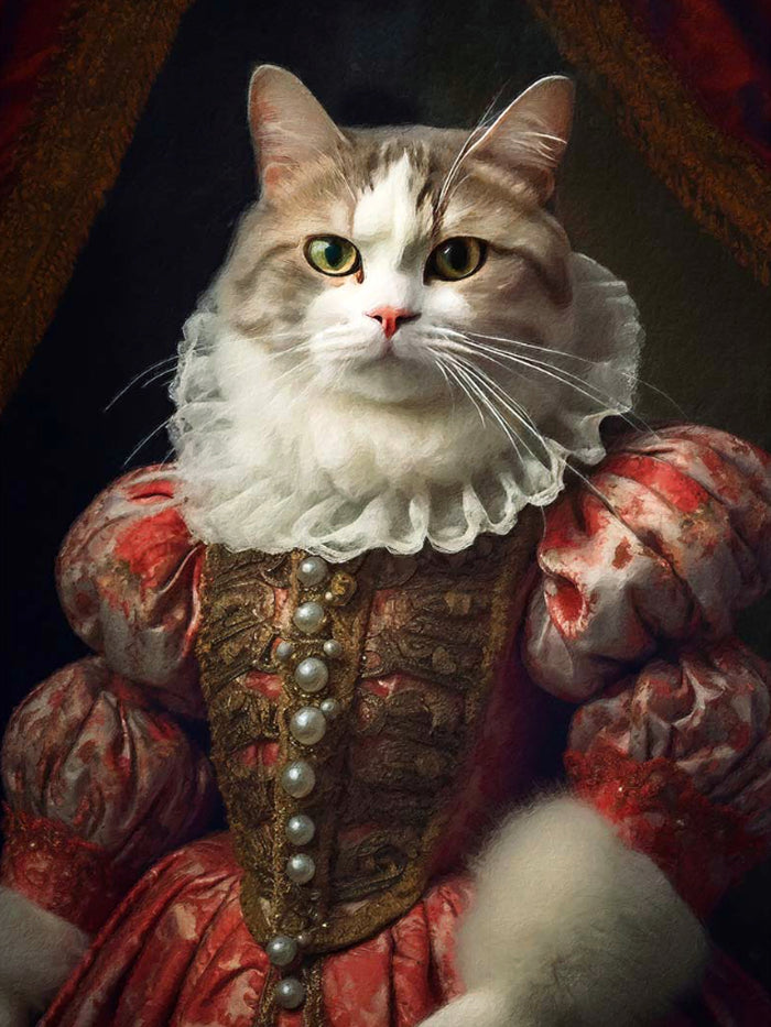 Fine Oleograph on Canvas of a Regal Tabby Cat 