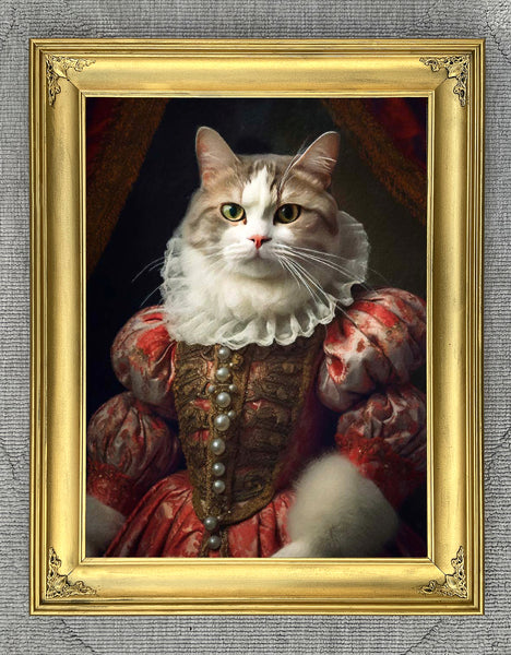 Fine Oleograph on Canvas of a Regal Tabby Cat "Her Majesty" aft. Thierry Poncelet