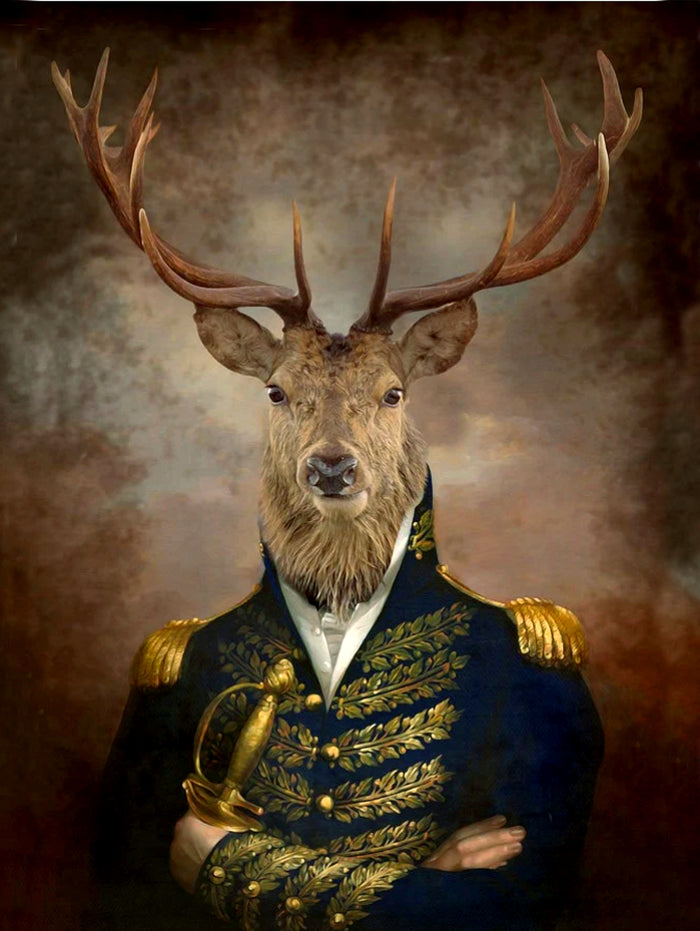 Fine Oleograph on Canvas of a Military Stag 