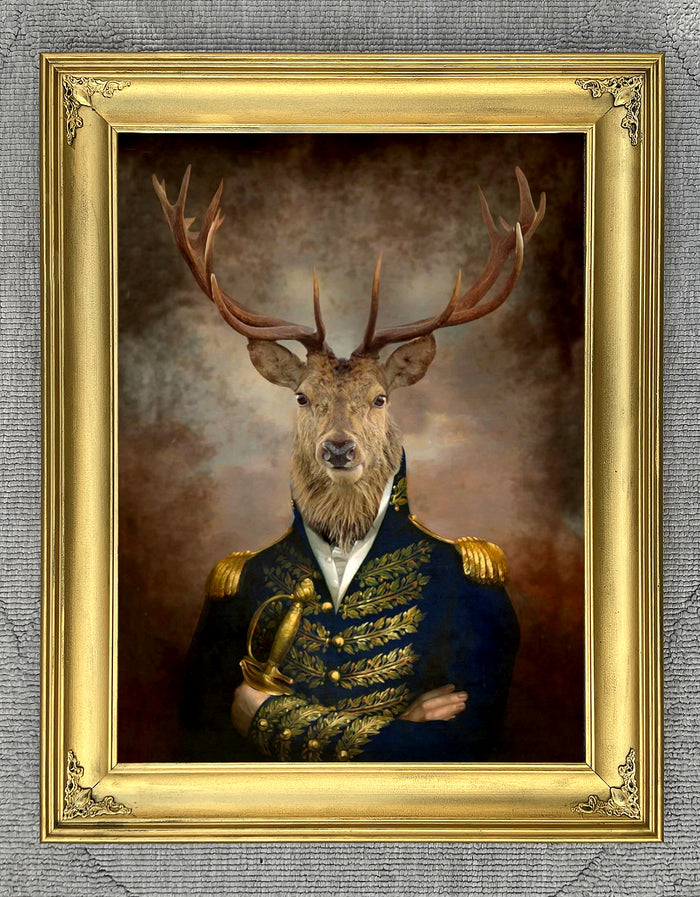 Fine Oleograph on Canvas of a Military Stag 
