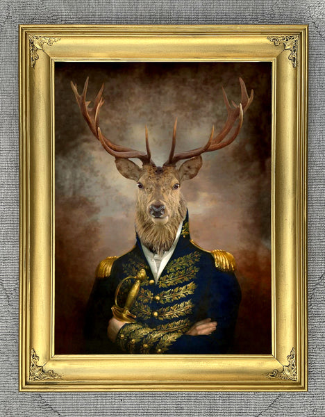 Fine Oleograph on Canvas of a Military Stag "Major" aft. Thierry Poncelet