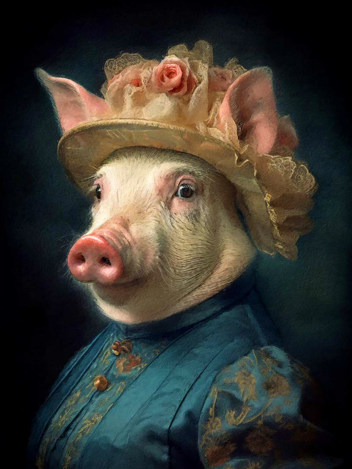 Fine Oleograph on Canvas of an Elegant Pig 
