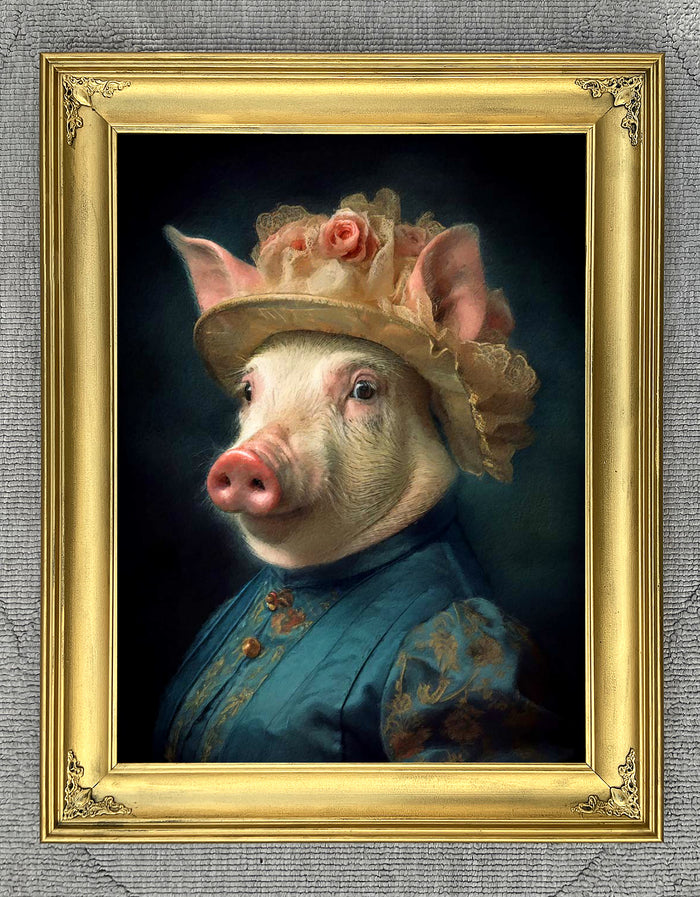 Fine Oleograph on Canvas of an Elegant Pig 