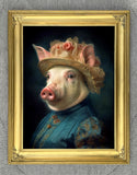 Fine Oleograph on Canvas of an Elegant Pig "Maisie" aft. Thierry Poncelet