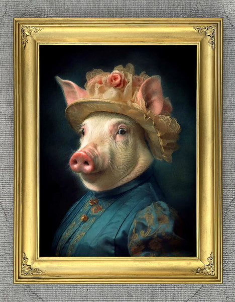 Fine Oleograph on Canvas of an Elegant Pig "Maisie" aft. Thierry Poncelet
