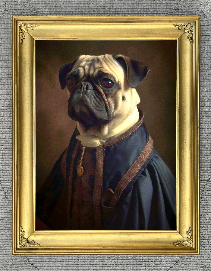 Fine Oleograph on Canvas of a a well dressed Pug 