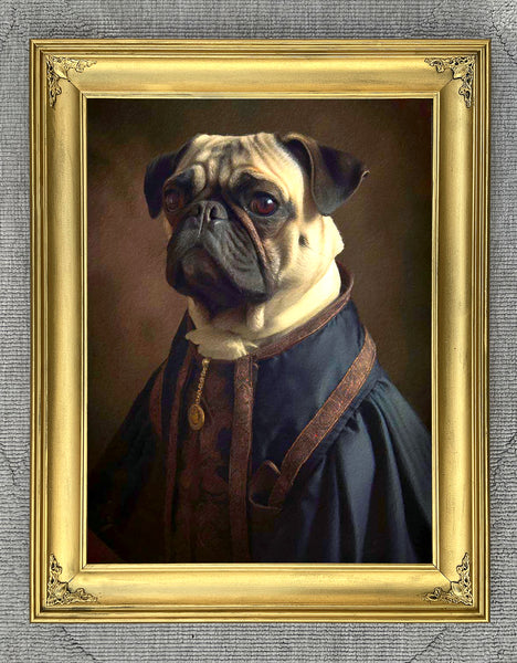 Fine Oleograph on Canvas of a a well dressed Pug "Dapper Pug" aft. Thierry Poncelet