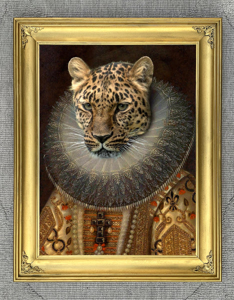 Fine Oleograph on Canvas of an Elizabethan Leopard aft. Thierry Poncelet
