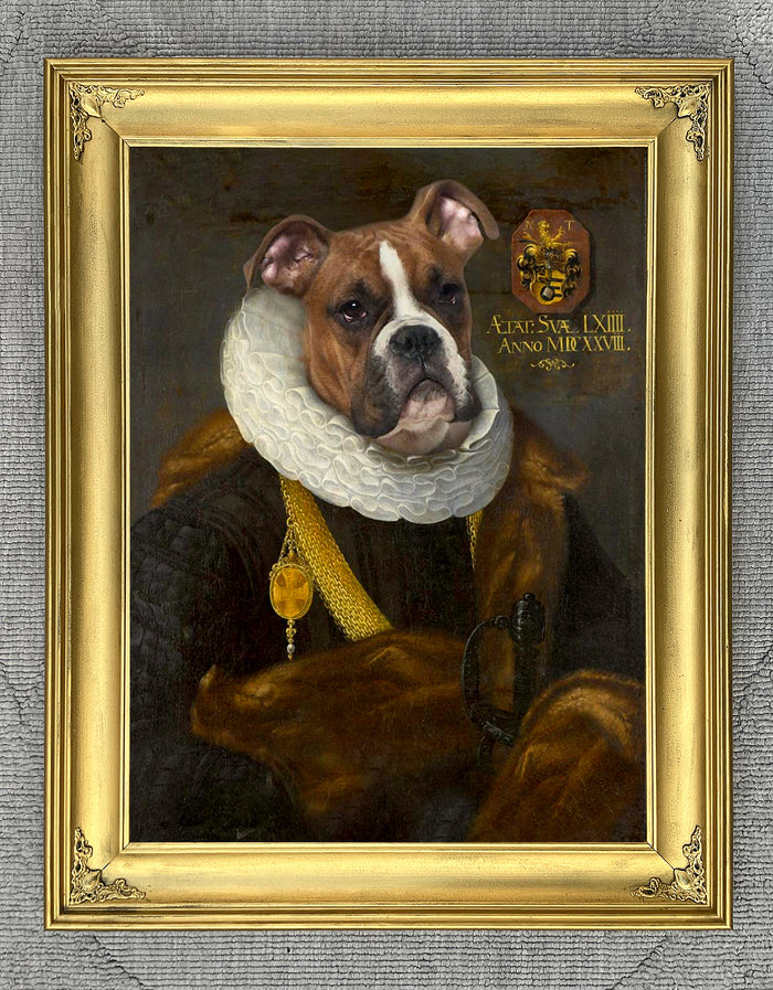 Fine Oleograph on Canvas of an Elizabethan Boxer Dog 