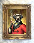"The Smoker" Large Gilt Framed Oleograph of a Labrador