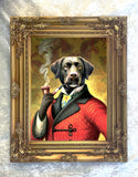 "The Smoker" Large Gilt Framed Oleograph of a Labrador