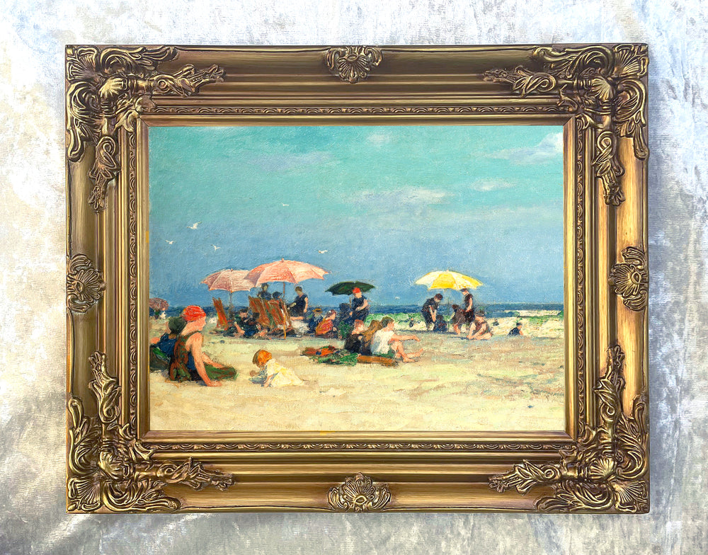 Stunning Oleograph on Canvas "At the Seaside"